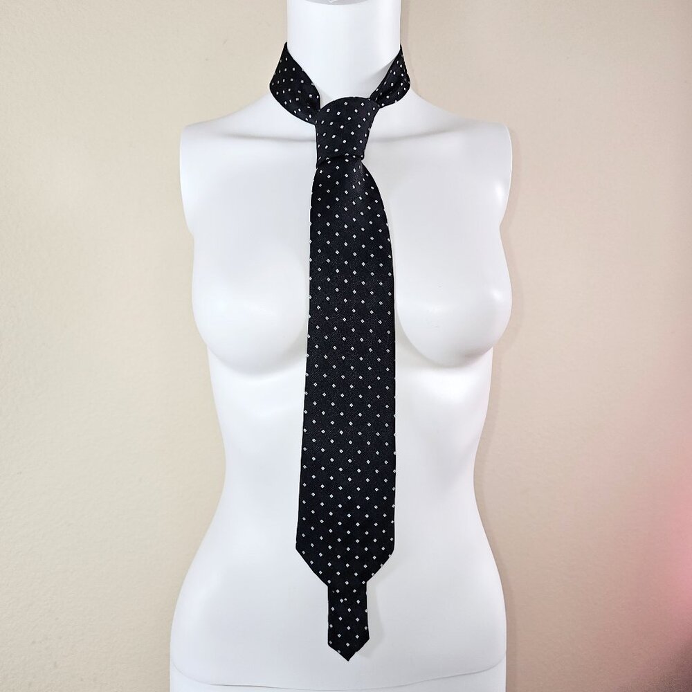 NWOT Men's Black Tie with Small White Squares